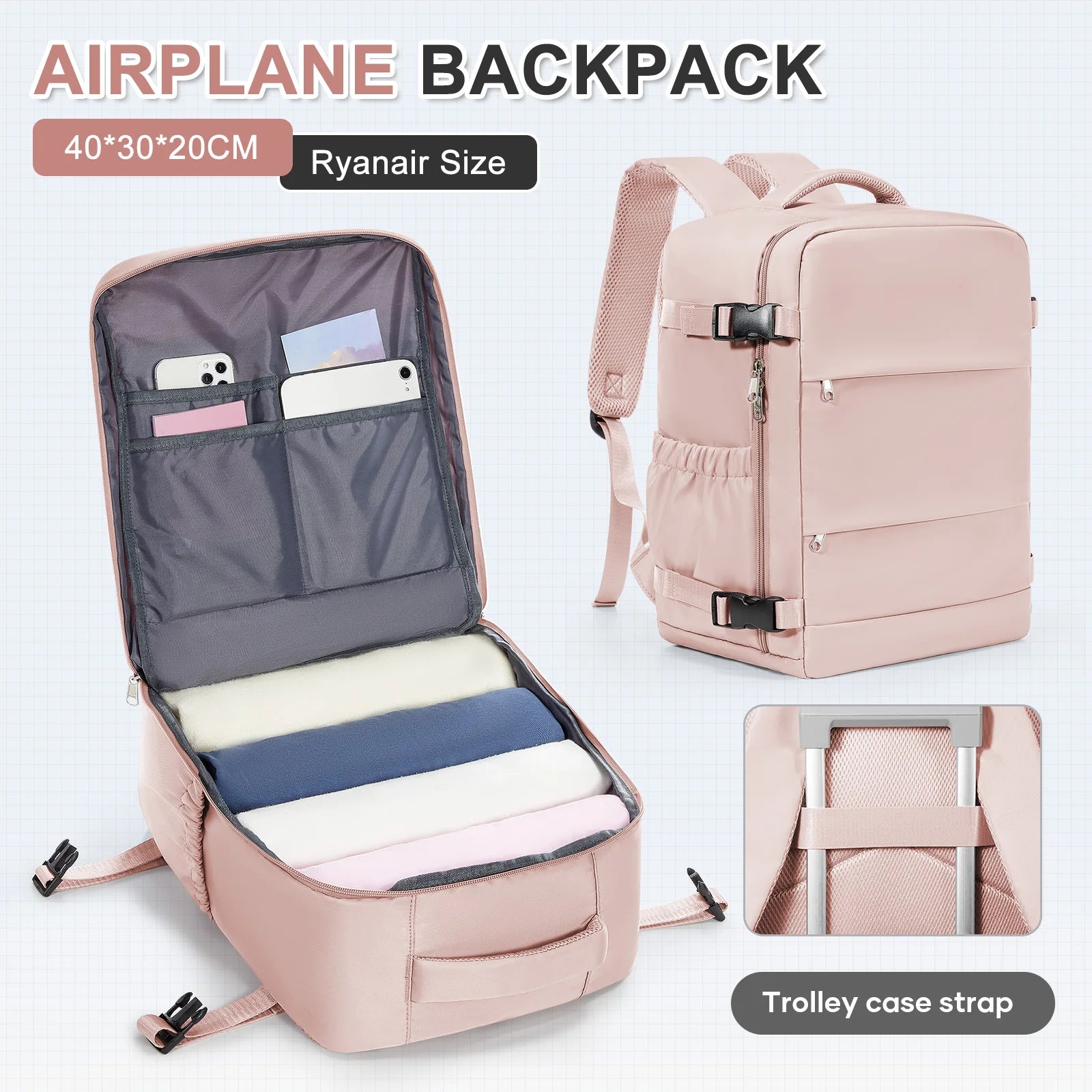 Ryanair 40x30x20 Travel Backpack Short Distance Business Travel Bag Wiz Air Cabin Bag 15.6" Laptop Bag, Leisure Couples Backpack