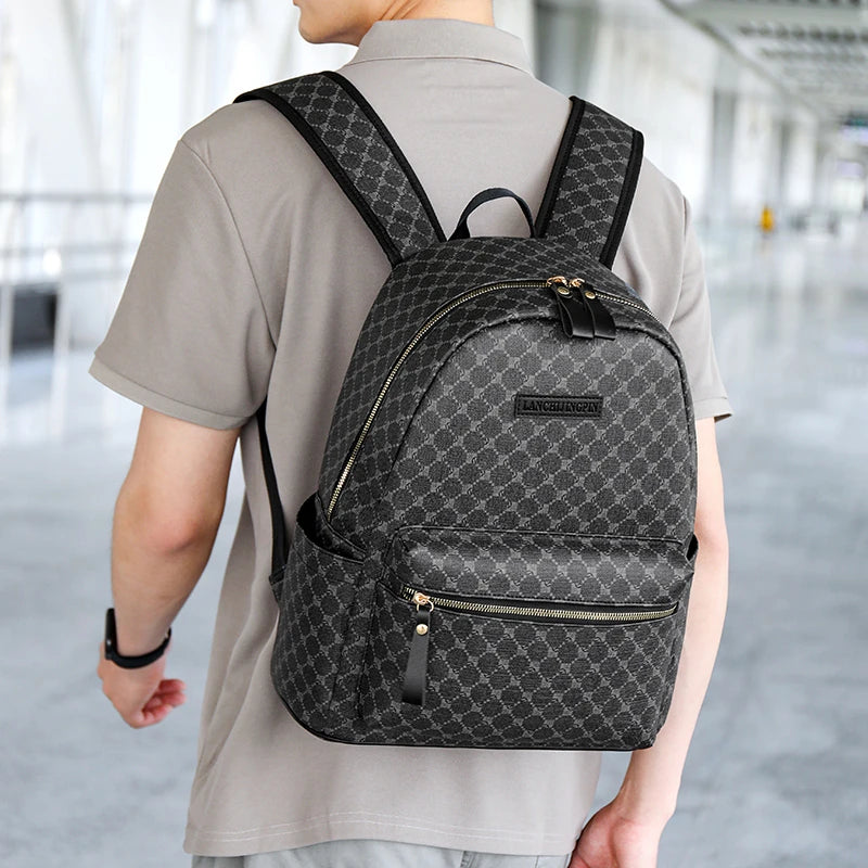 Fashion Luxury Men's Backpacks High Quality Large Capacity Computer Bag Waterproof PU Shoulder Handbag Vintage Style School Bag