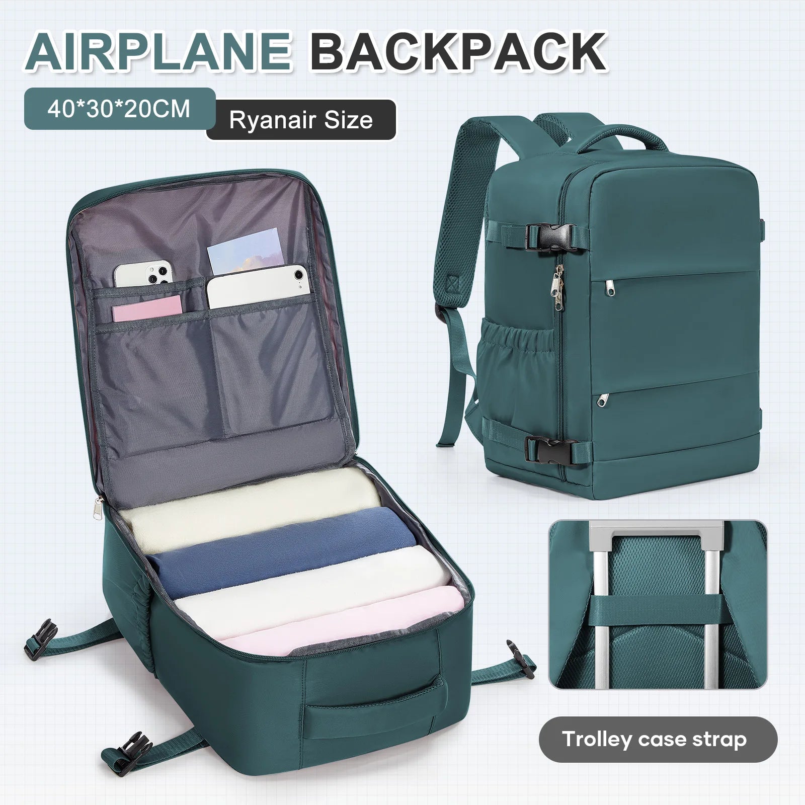 Ryanair 40x30x20 Travel Backpack Short Distance Business Travel Bag Wiz Air Cabin Bag 15.6" Laptop Bag, Leisure Couples Backpack