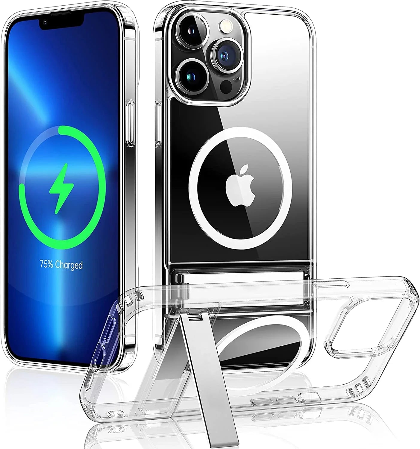 Clear Magnetic Phone Case with Kickstand for iPhone 17 Pro Max Air 16 15 14 Plus 13 12 11 Mini for Wireless Charging Back Cover