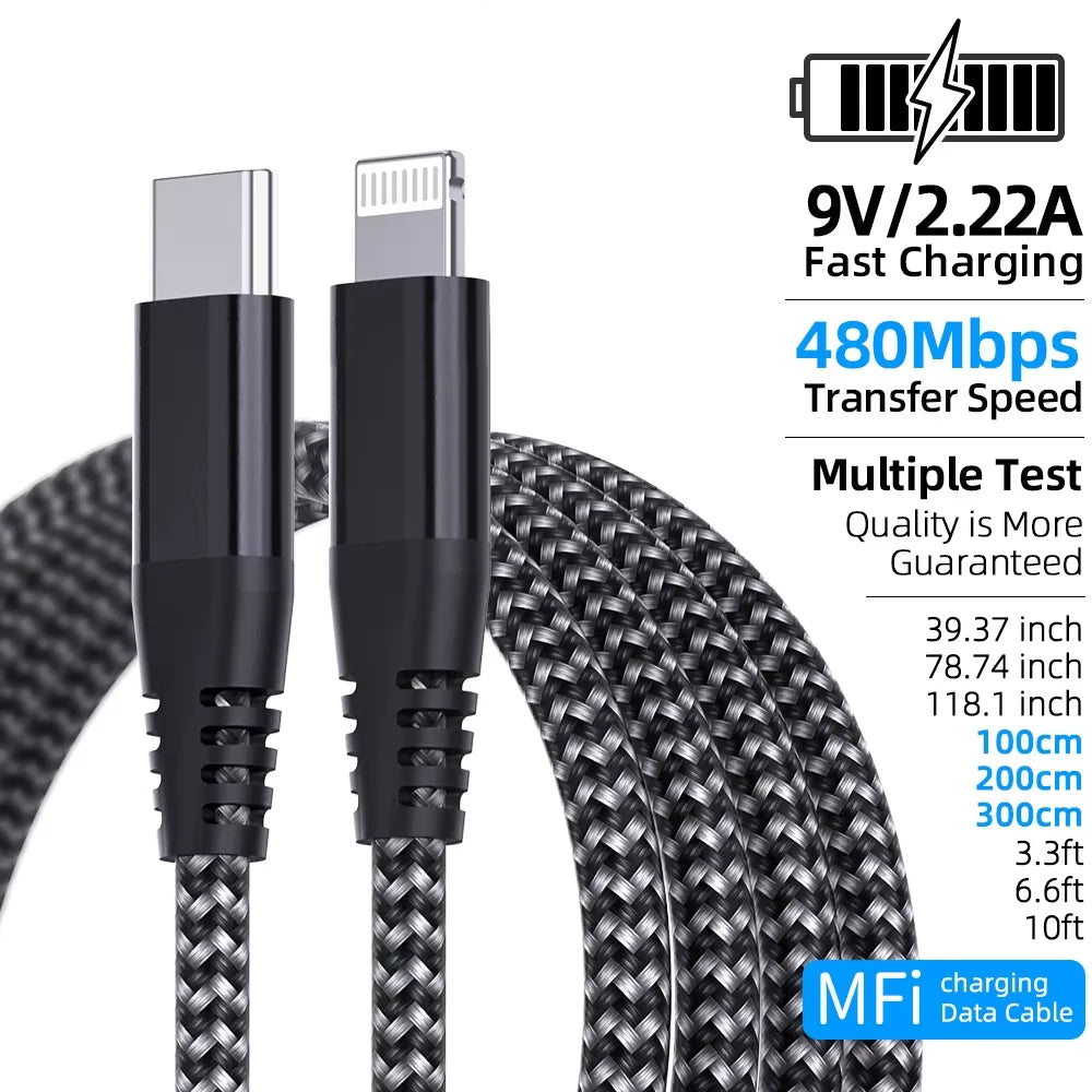 1M 2M 3M USB C to Lightning Cable High quality MFi Certified FastCharging or iPhone14 13 12 11 XS XR X USB C To 8-Pin Cable