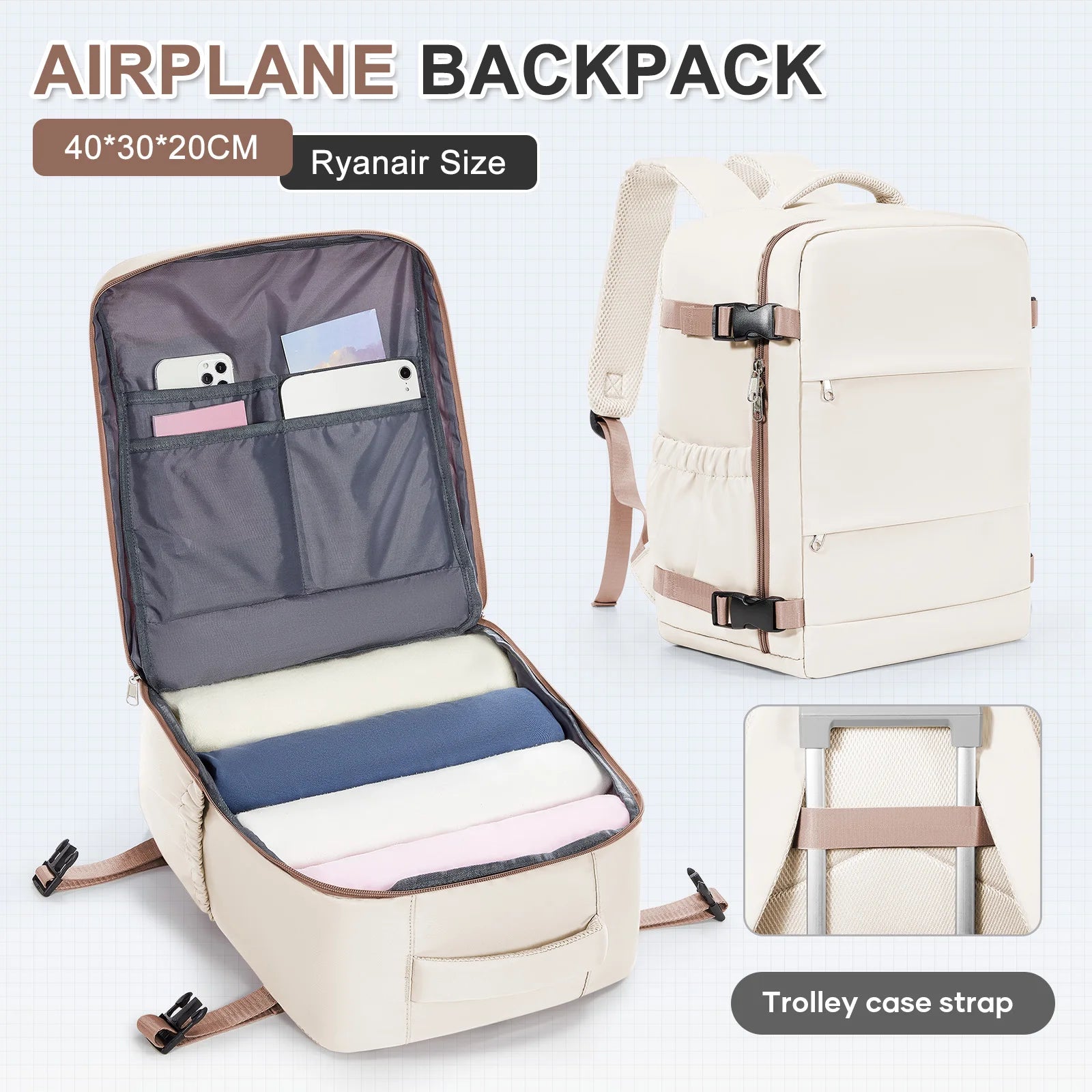 Ryanair 40x30x20 Travel Backpack Short Distance Business Travel Bag Wiz Air Cabin Bag 15.6" Laptop Bag, Leisure Couples Backpack