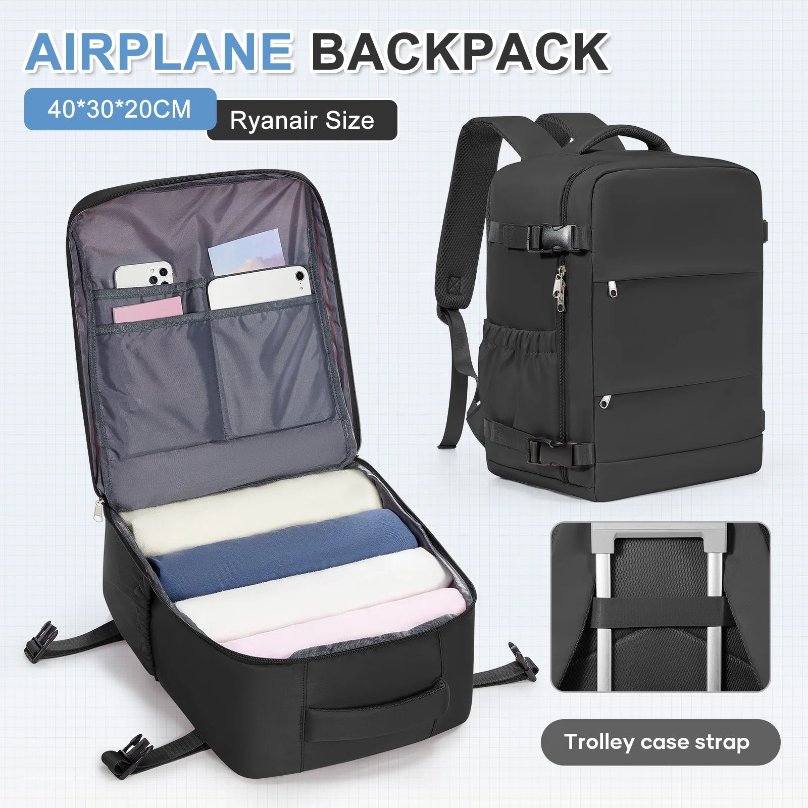 Ryanair 40x30x20 Travel Backpack Short Distance Business Travel Bag Wiz Air Cabin Bag 15.6" Laptop Bag, Leisure Couples Backpack