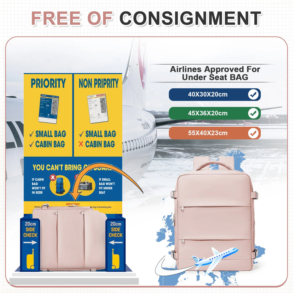 Ryanair 40x30x20 Travel Backpack Short Distance Business Travel Bag Wiz Air Cabin Bag 15.6" Laptop Bag, Leisure Couples Backpack