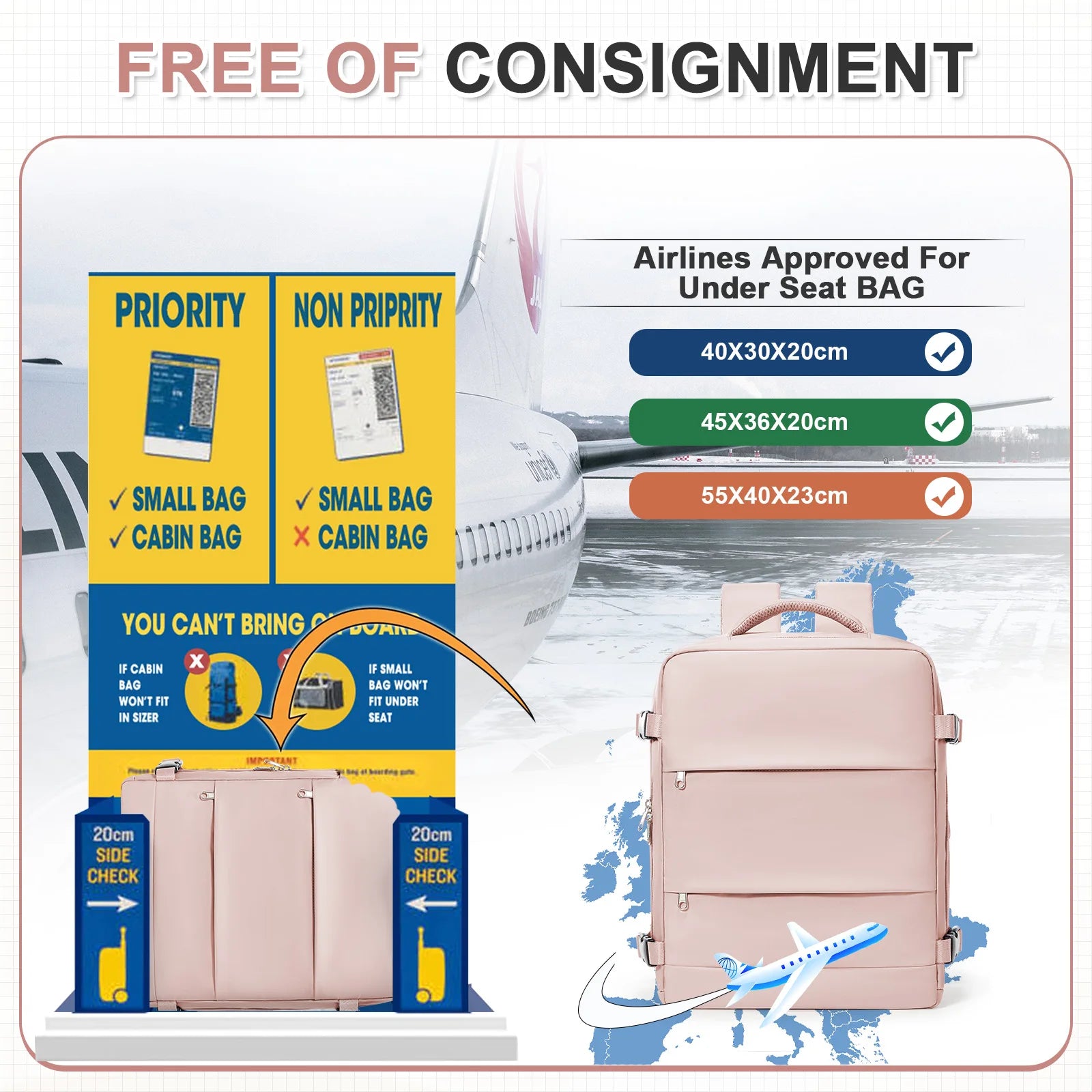 Ryanair 40x30x20 Travel Backpack Short Distance Business Travel Bag Wiz Air Cabin Bag 15.6" Laptop Bag, Leisure Couples Backpack