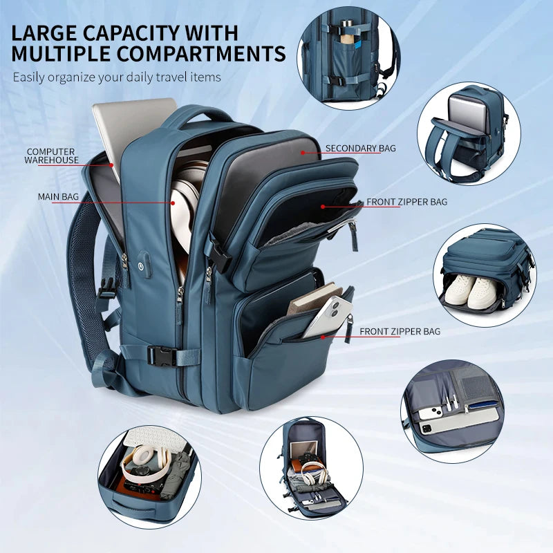 Large Travel Backpack for Women Men Cabin Bag Multifunctional Airplane Waterproof Backpack with USB Charging Anti-Theft Backpack